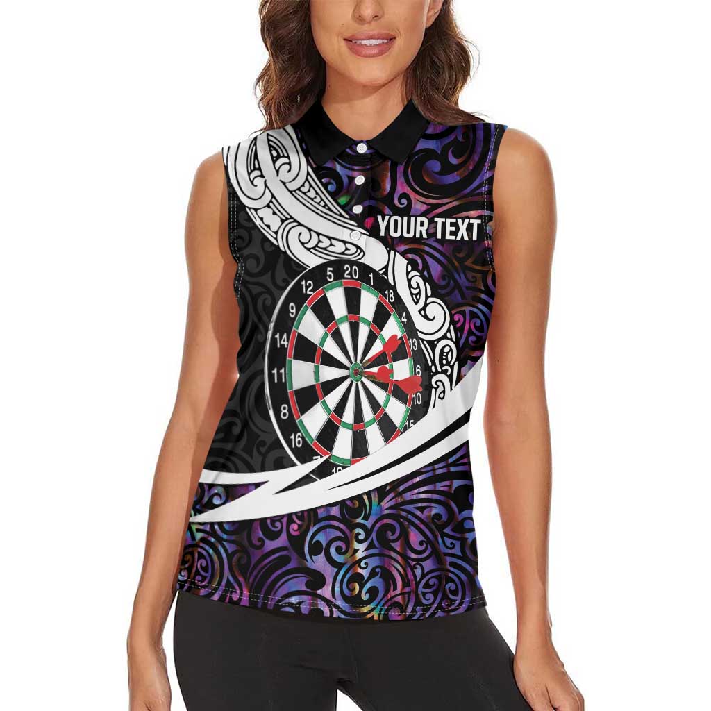 Personalized NZ Darts Women Sleeveless Polo Shirt Paua Shell Maori Koru Whakairo - Purple - Aussie Hoodie