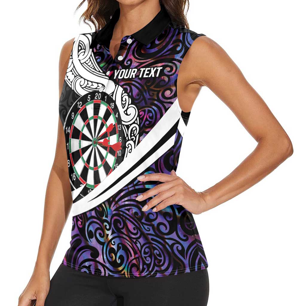 Personalized NZ Darts Women Sleeveless Polo Shirt Paua Shell Maori Koru Whakairo - Purple - Aussie Hoodie