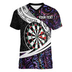 Personalized NZ Darts Women V-Neck T-Shirt Paua Shell Maori Koru Whakairo - Purple - Aussie Hoodie
