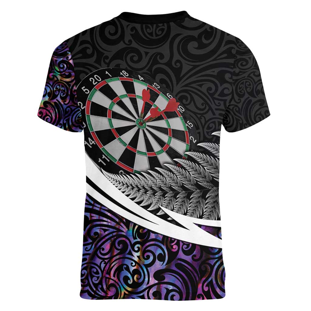 Personalized NZ Darts Women V-Neck T-Shirt Paua Shell Maori Koru Whakairo - Purple - Aussie Hoodie