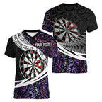 Personalized NZ Darts Women V-Neck T-Shirt Paua Shell Maori Koru Whakairo - Purple - Aussie Hoodie