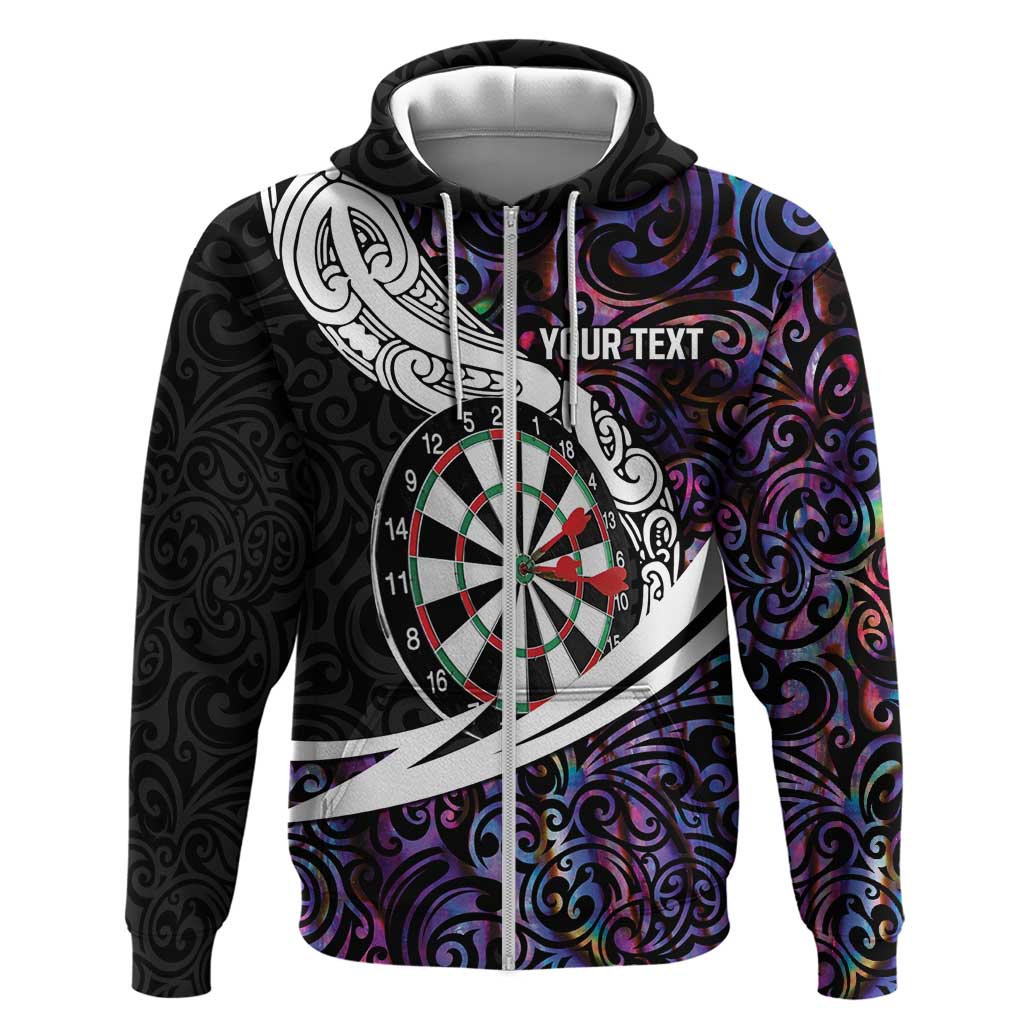 Personalized NZ Darts Zip Hoodie Paua Shell Maori Koru Whakairo - Purple - Aussie Hoodie
