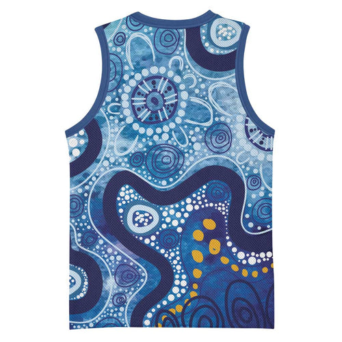 Australia Indigenous Blue Ribbon Basketball Jersey Mo Bros Mustache - Aussie Hoodie