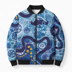 Australia Indigenous Blue Ribbon Bomber Puffer Jacket Mo Bros Mustache - Aussie Hoodie