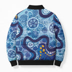 Australia Indigenous Blue Ribbon Bomber Puffer Jacket Mo Bros Mustache - Aussie Hoodie