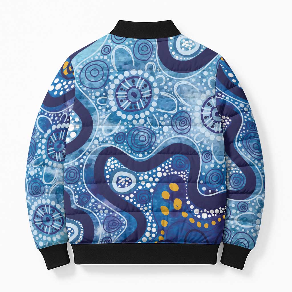 Australia Indigenous Blue Ribbon Bomber Puffer Jacket Mo Bros Mustache - Aussie Hoodie