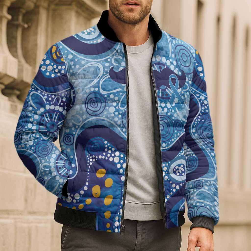 Australia Indigenous Blue Ribbon Bomber Puffer Jacket Mo Bros Mustache - Aussie Hoodie