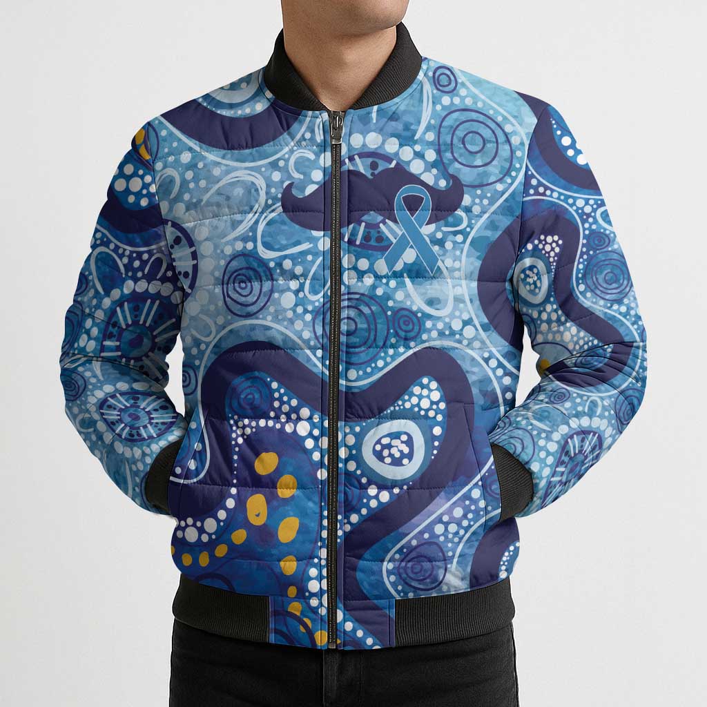 Australia Indigenous Blue Ribbon Bomber Puffer Jacket Mo Bros Mustache - Aussie Hoodie
