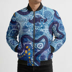 Australia Indigenous Blue Ribbon Bomber Puffer Jacket Mo Bros Mustache - Aussie Hoodie