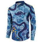 Australia Indigenous Blue Ribbon Button Sweatshirt Mo Bros Mustache - Aussie Hoodie