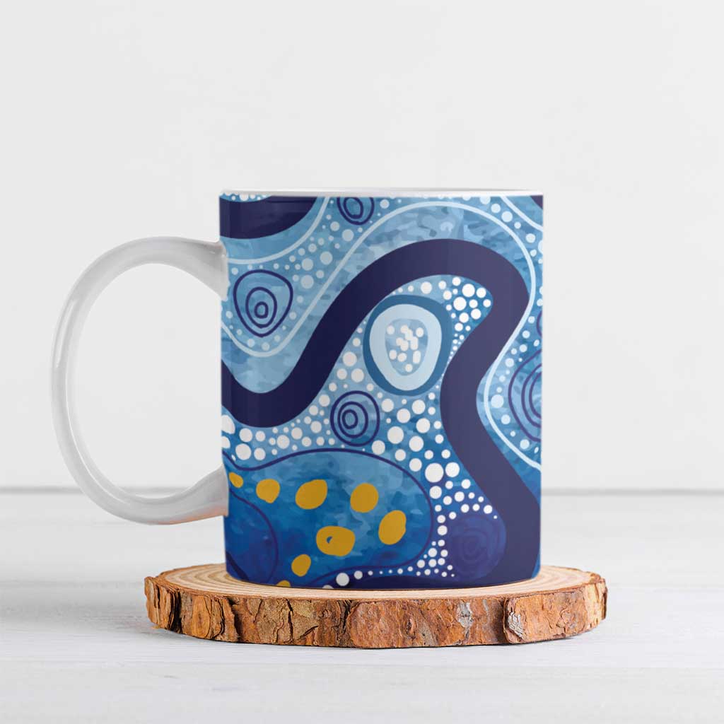 Australia Indigenous Blue Ribbon Ceramic Mug Mo Bros Mustache - Aussie Hoodie