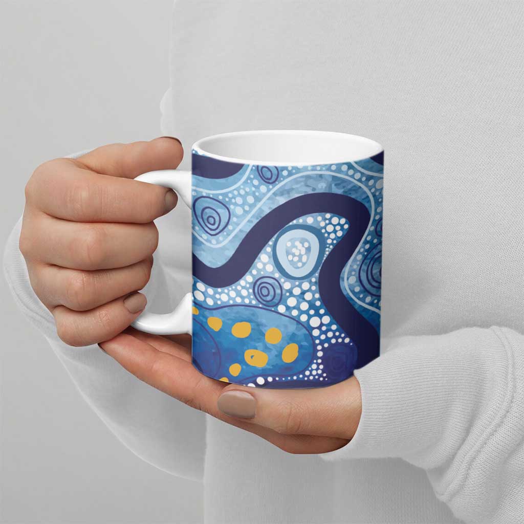 Australia Indigenous Blue Ribbon Ceramic Mug Mo Bros Mustache - Aussie Hoodie