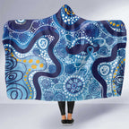 Australia Indigenous Blue Ribbon Hooded Blanket Mo Bros Mustache - Aussie Hoodie