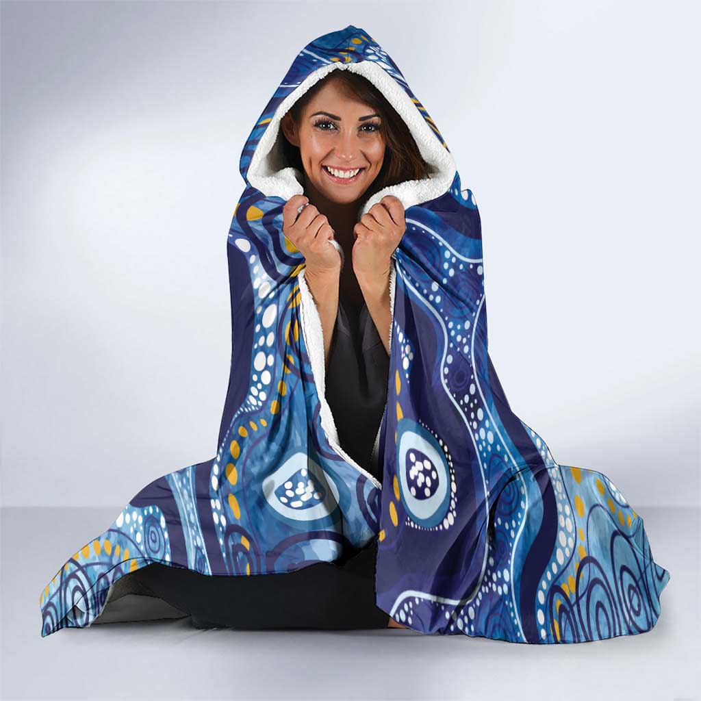 Australia Indigenous Blue Ribbon Hooded Blanket Mo Bros Mustache - Aussie Hoodie