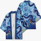 Australia Indigenous Blue Ribbon Kimono Mo Bros Mustache - Aussie Hoodie
