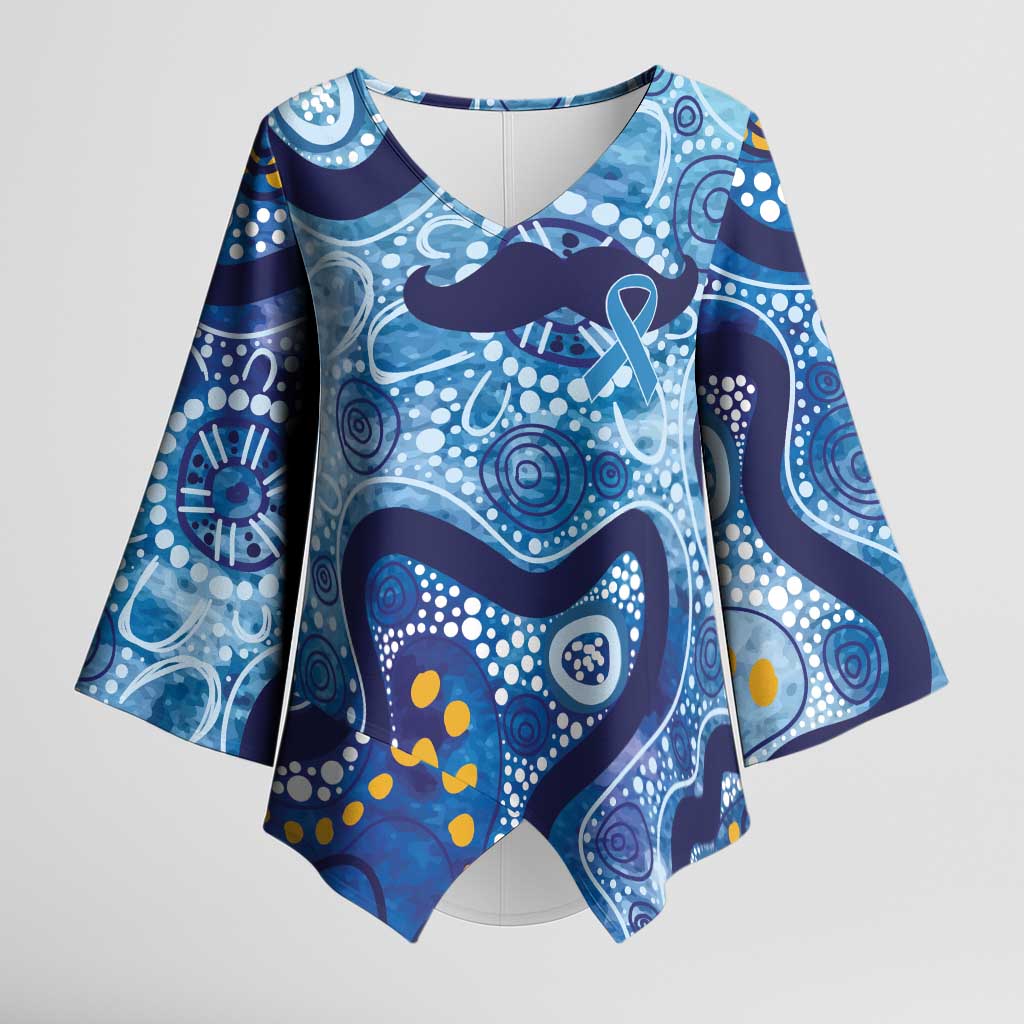Australia Indigenous Blue Ribbon Kimono Sleeve Blouse Mo Bros Mustache - Aussie Hoodie