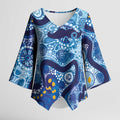 Australia Indigenous Blue Ribbon Kimono Sleeve Blouse Mo Bros Mustache - Aussie Hoodie