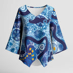 Australia Indigenous Blue Ribbon Kimono Sleeve Blouse Mo Bros Mustache - Aussie Hoodie