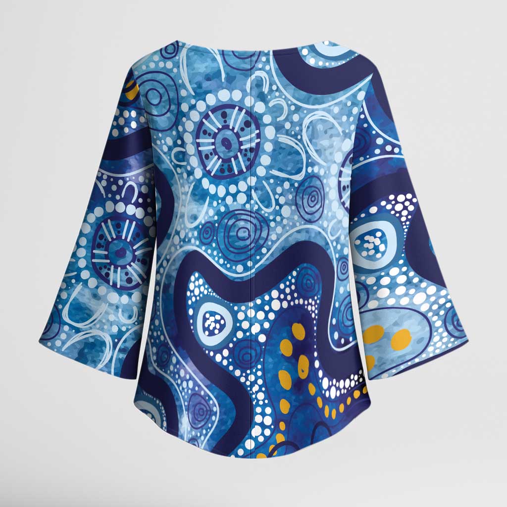 Australia Indigenous Blue Ribbon Kimono Sleeve Blouse Mo Bros Mustache - Aussie Hoodie