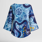 Australia Indigenous Blue Ribbon Kimono Sleeve Blouse Mo Bros Mustache - Aussie Hoodie
