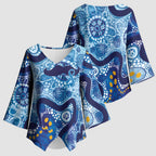 Australia Indigenous Blue Ribbon Kimono Sleeve Blouse Mo Bros Mustache - Aussie Hoodie
