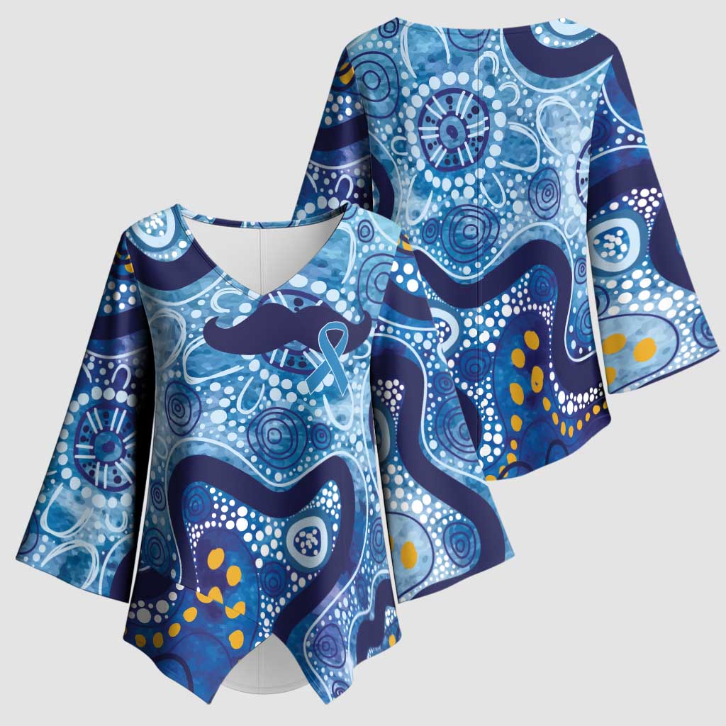 Australia Indigenous Blue Ribbon Kimono Sleeve Blouse Mo Bros Mustache - Aussie Hoodie