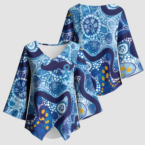 Australia Indigenous Blue Ribbon Kimono Sleeve Blouse Mo Bros Mustache - Aussie Hoodie