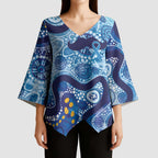 Australia Indigenous Blue Ribbon Kimono Sleeve Blouse Mo Bros Mustache - Aussie Hoodie
