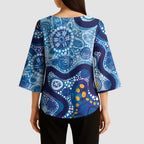 Australia Indigenous Blue Ribbon Kimono Sleeve Blouse Mo Bros Mustache - Aussie Hoodie