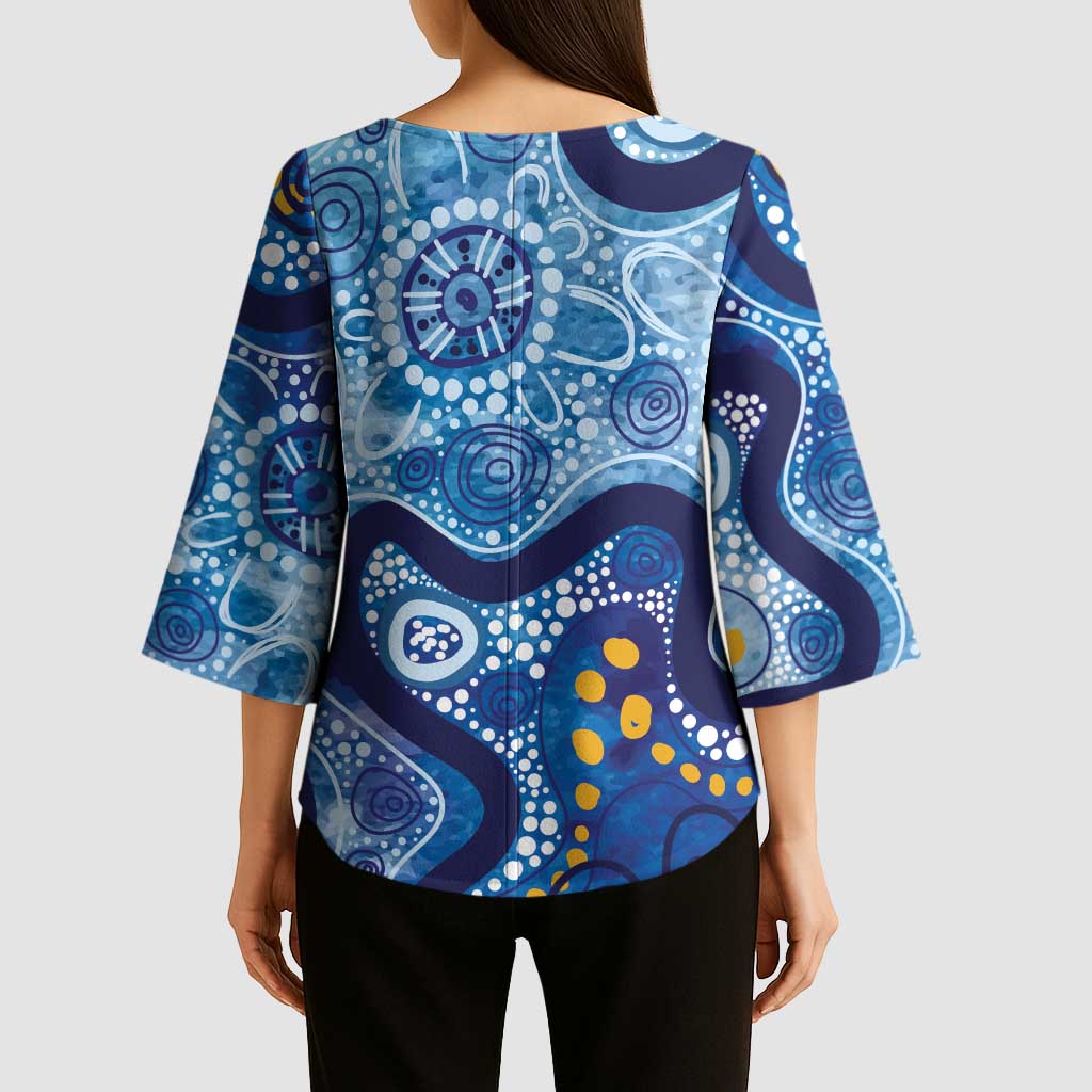Australia Indigenous Blue Ribbon Kimono Sleeve Blouse Mo Bros Mustache - Aussie Hoodie