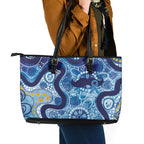 Australia Indigenous Blue Ribbon Leather Tote Bag Mo Bros Mustache - Aussie Hoodie