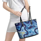 Australia Indigenous Blue Ribbon Leather Tote Bag Mo Bros Mustache - Aussie Hoodie