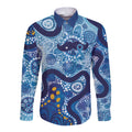Australia Indigenous Blue Ribbon Long Sleeve Button Shirt Mo Bros Mustache - Aussie Hoodie