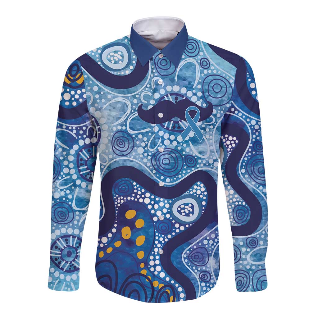 Australia Indigenous Blue Ribbon Long Sleeve Button Shirt Mo Bros Mustache - Aussie Hoodie