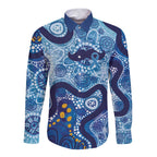Australia Indigenous Blue Ribbon Long Sleeve Button Shirt Mo Bros Mustache - Aussie Hoodie