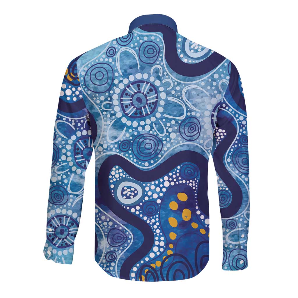 Australia Indigenous Blue Ribbon Long Sleeve Button Shirt Mo Bros Mustache - Aussie Hoodie
