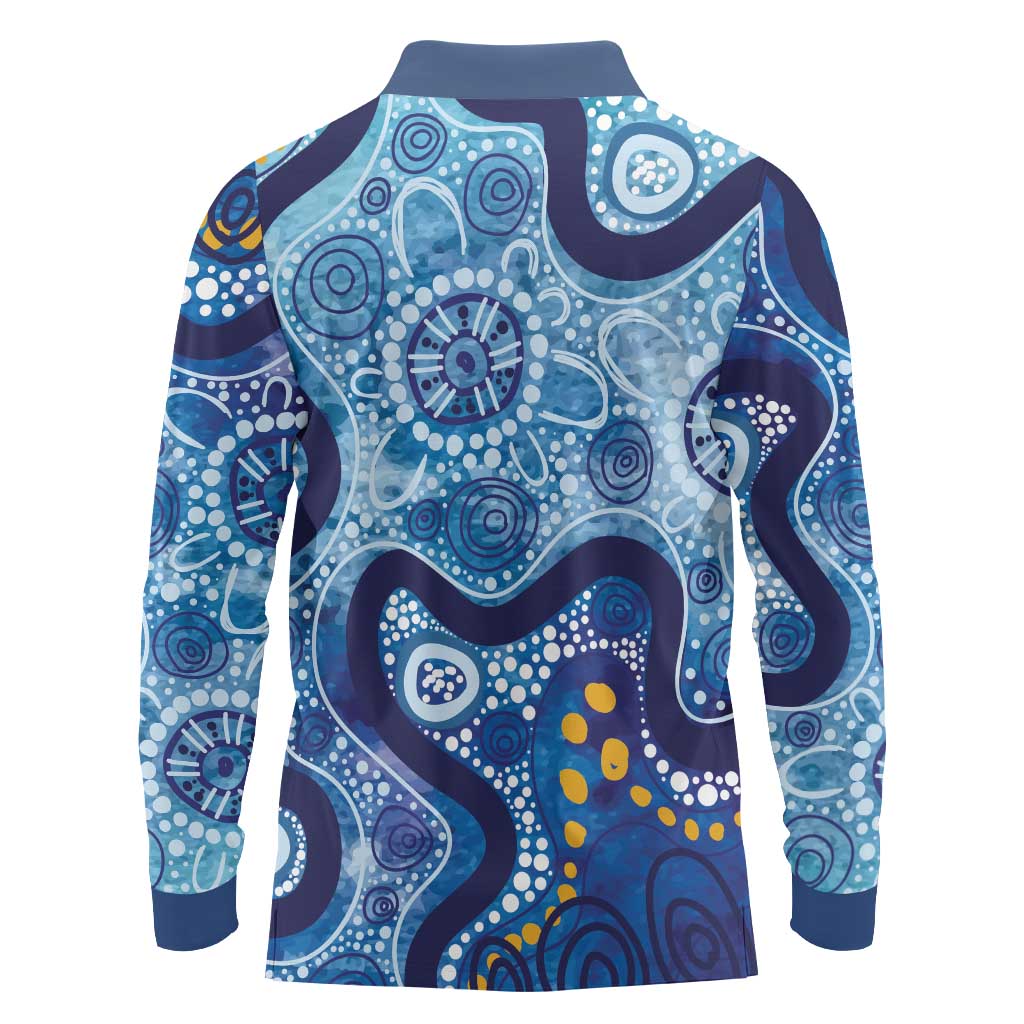 Australia Indigenous Blue Ribbon Long Sleeve Polo Shirt Mo Bros Mustache - Aussie Hoodie