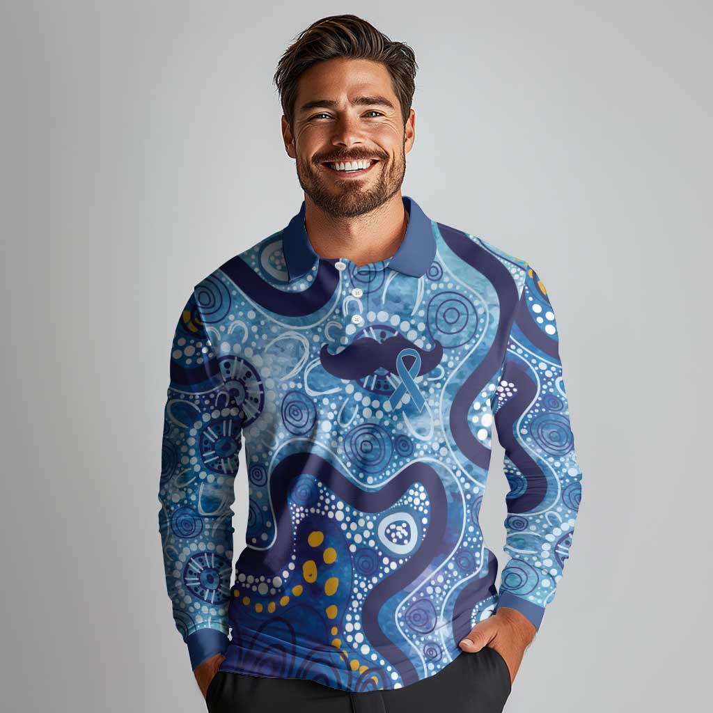 Australia Indigenous Blue Ribbon Long Sleeve Polo Shirt Mo Bros Mustache - Aussie Hoodie