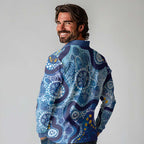 Australia Indigenous Blue Ribbon Long Sleeve Polo Shirt Mo Bros Mustache - Aussie Hoodie