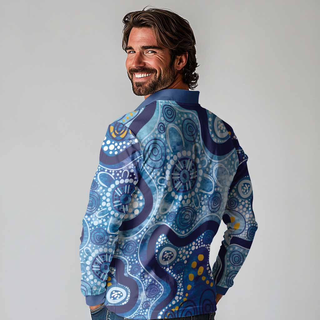 Australia Indigenous Blue Ribbon Long Sleeve Polo Shirt Mo Bros Mustache - Aussie Hoodie