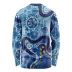 Australia Indigenous Blue Ribbon Long Sleeve Shirt Mo Bros Mustache - Aussie Hoodie