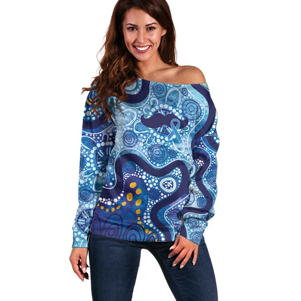 Australia Indigenous Blue Ribbon Off Shoulder Sweater Mo Bros Mustache - Aussie Hoodie