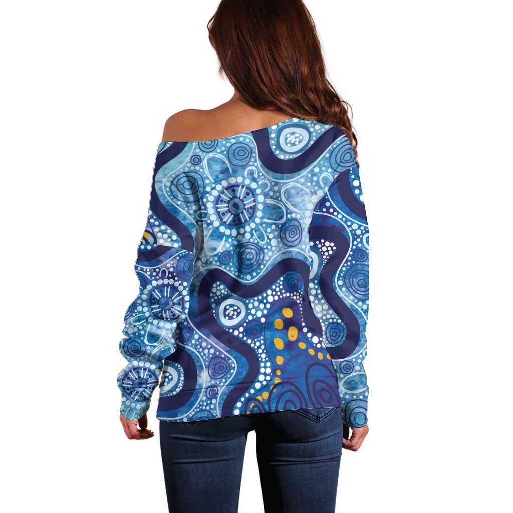 Australia Indigenous Blue Ribbon Off Shoulder Sweater Mo Bros Mustache - Aussie Hoodie