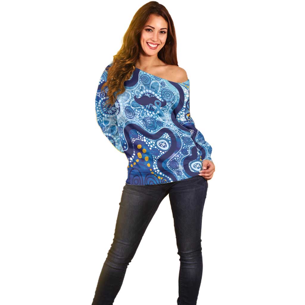 Australia Indigenous Blue Ribbon Off Shoulder Sweater Mo Bros Mustache - Aussie Hoodie