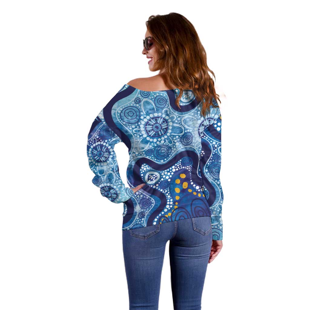 Australia Indigenous Blue Ribbon Off Shoulder Sweater Mo Bros Mustache - Aussie Hoodie