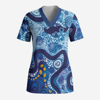 Australia Indigenous Blue Ribbon Scrub Top Mo Bros Mustache - Aussie Hoodie