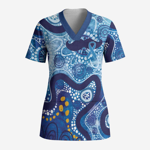 Australia Indigenous Blue Ribbon Scrub Top Mo Bros Mustache - Aussie Hoodie