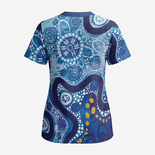 Australia Indigenous Blue Ribbon Scrub Top Mo Bros Mustache - Aussie Hoodie