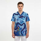 Australia Indigenous Blue Ribbon Scrub Top Mo Bros Mustache - Aussie Hoodie