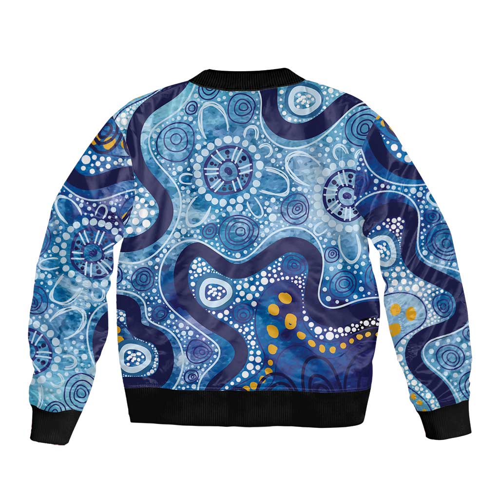 Australia Indigenous Blue Ribbon Sleeve Zip Bomber Jacket Mo Bros Mustache - Aussie Hoodie